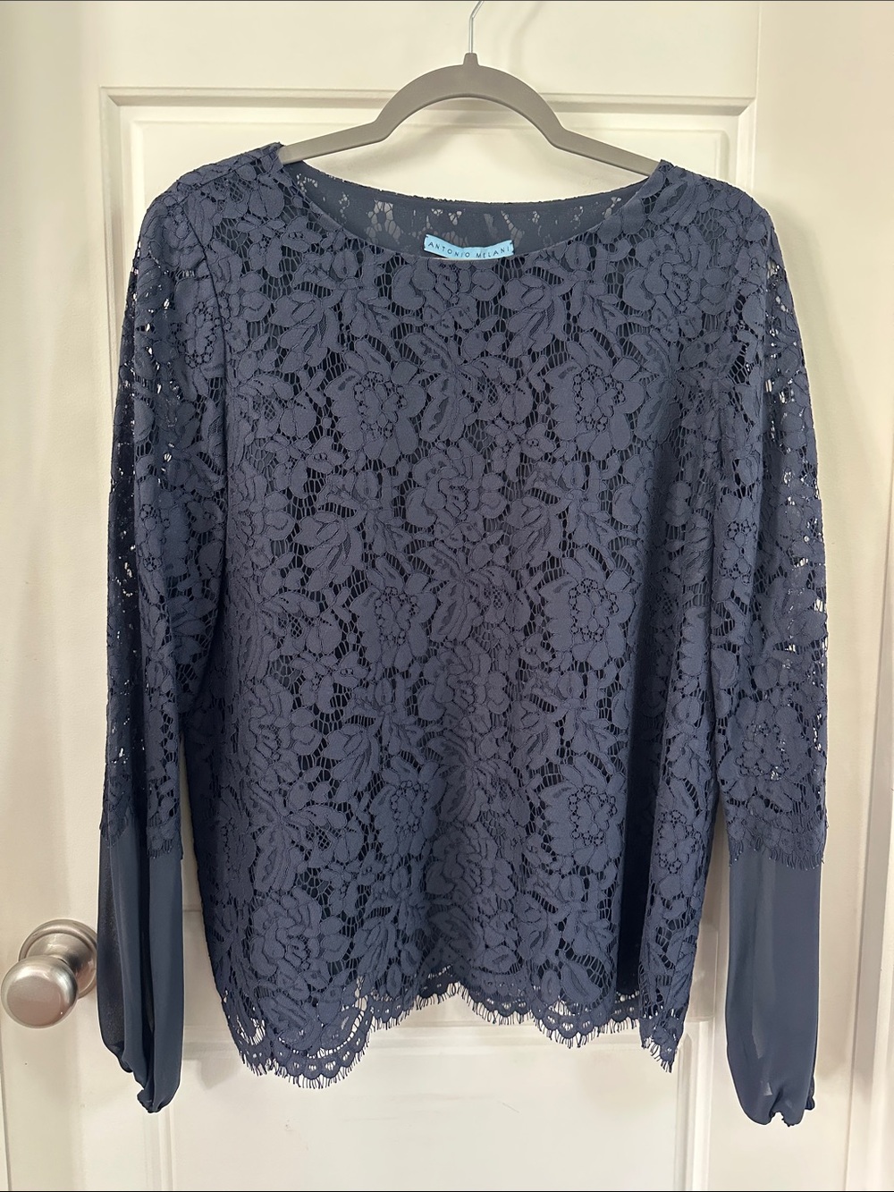 ANTONIO MELANI Navy Lace Long-Sleeve Blouse
